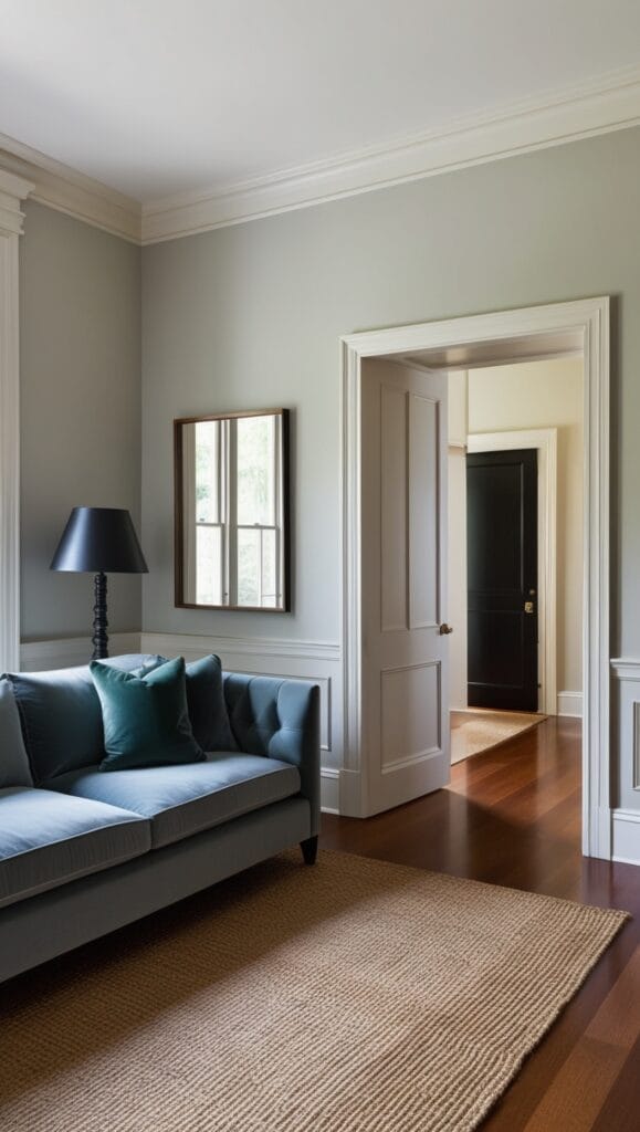 Proper Feng Shui living room furniture arrangement with a sofa in the command position, facing the entrance, and chairs placed for conversation and harmony.